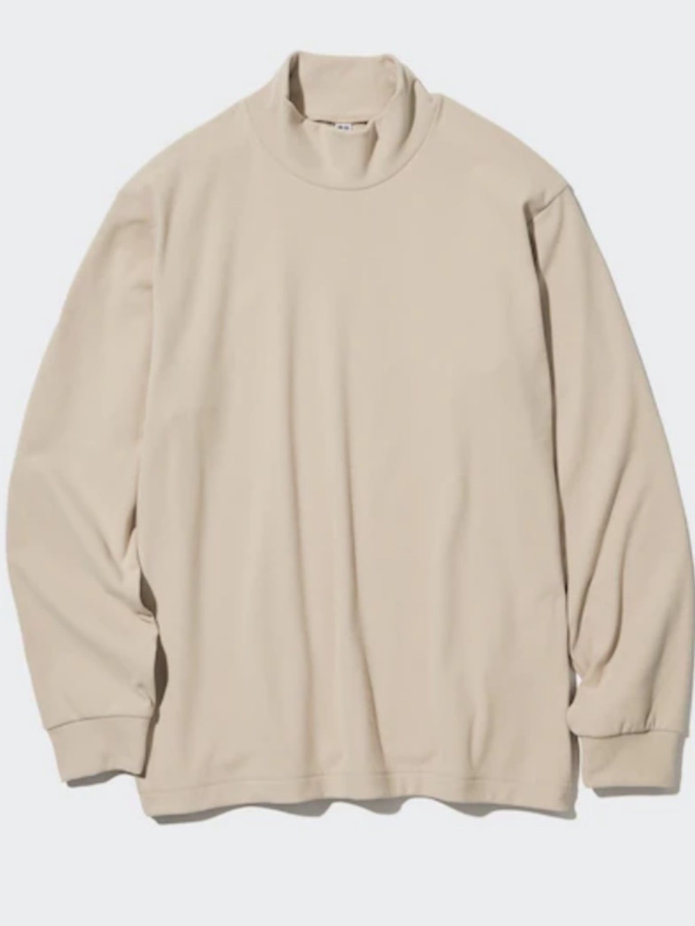 Uniqlo Minimalist Lightweight Mock Neck Long Sleeve Cotton Top in Beige